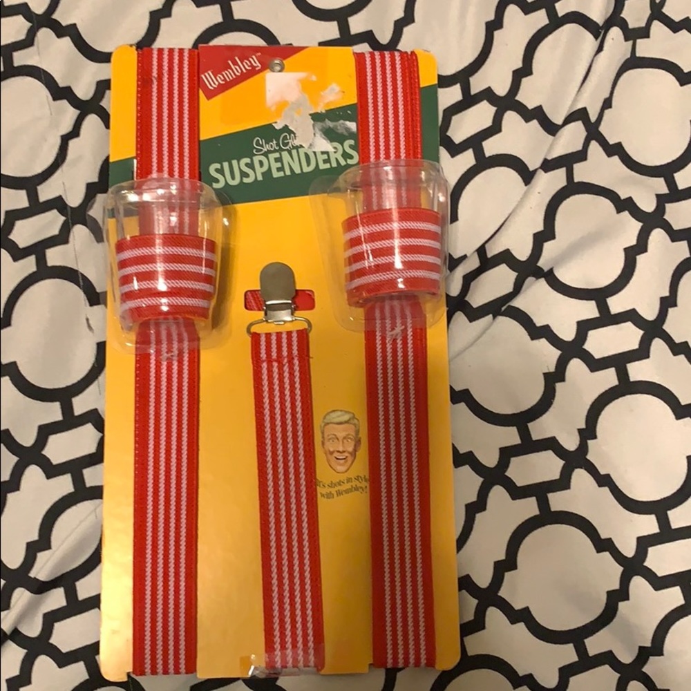 Suspenders with shot glasses on them!